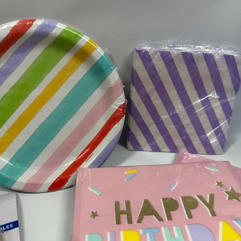 D37.  Party Decorations- 6p party supplies plates napkins candles